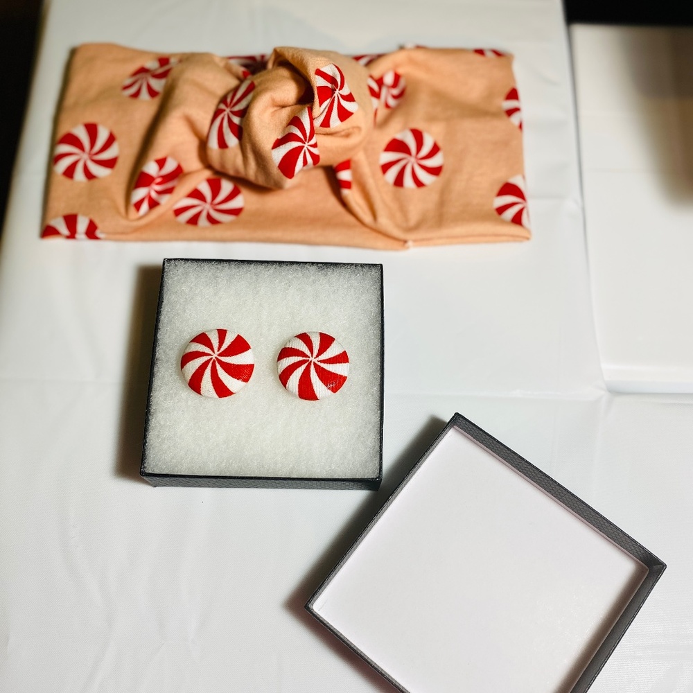 Christmas peppermint headband w/ matching earrings